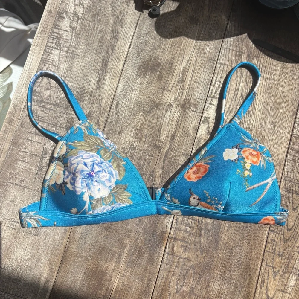 triangl swimwear Blue Floral Triangle Bikini Top
